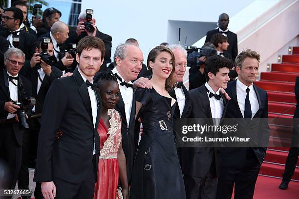 Actor Jeremie Renier, actor Louka Minnella, director Jean-Pierre Dardenne, actress Adele Haenel, director Luc Dardenne, actress Nadege Ouedraogo and...