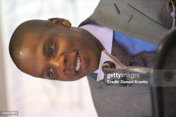 Jay-Z speaks at a press conference to announce plans for the new 40/40 Club on July 21, 2005 in Atlantic City, New Jersey.