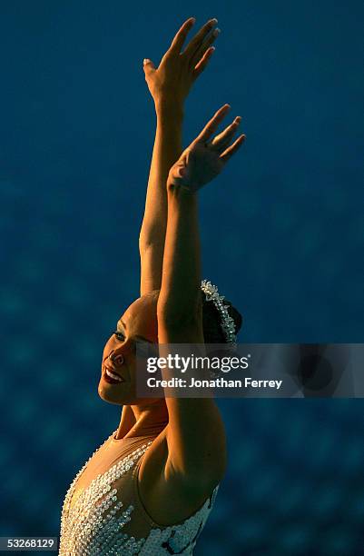 Christina Jones of the U.S. Begins her performance in the synchronized swimming solo routine final during the XI FINA World Championships at the Parc...
