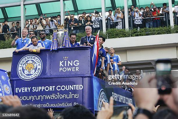 Goalkeeper of Leicester City Kasper Schmeichel , chairman of King Power International Group and owner of Leicester City FC Vichai Srivaddhanaprabha ,...