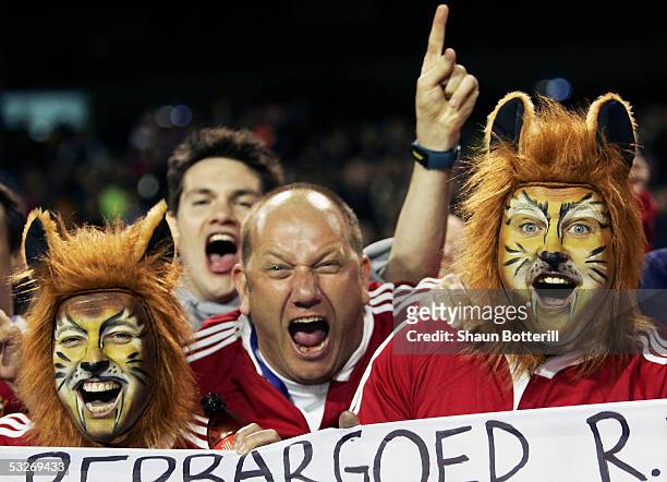 British Lions fans pictured during the third test match between New Zealand and the British and Irish Lions at Eden Park on July 9, 2005 in Auckland,...