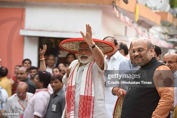 Prime Minister Narendra Modi, BJP National President Amit Shah with other BJP ministers and activists celebrate after winning five states assembly...