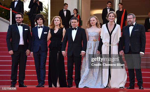 Guest, Rares Andrici, Malina Manovici, Cristian Mungiu, Maria Dragus, Adrian Titieni and Lia Bugnar attends the "Graduation " Premiere during the...