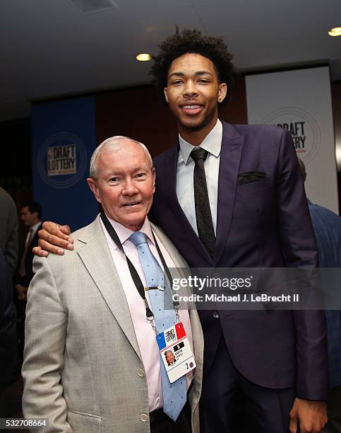 Draft Prospect, Brandon Ingram poses for a photo with US Army General, Martin Dempsey during the 2016 NBA Draft Lottery at the New York Hilton in New...