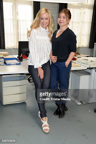 Jenny Elvers and Claudia Schmutzler attend the SOKO Wismar on-set photocall on May 19, 2016 in Berlin, Germany.