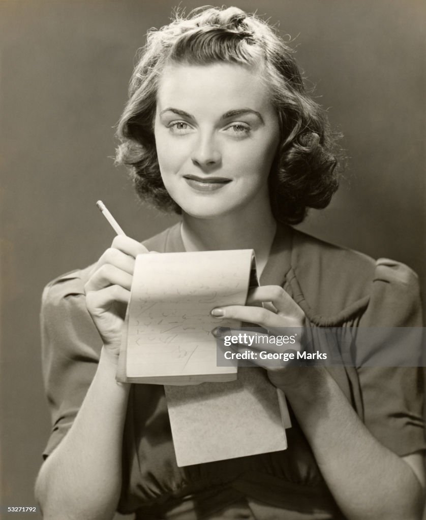 Woman writing steno