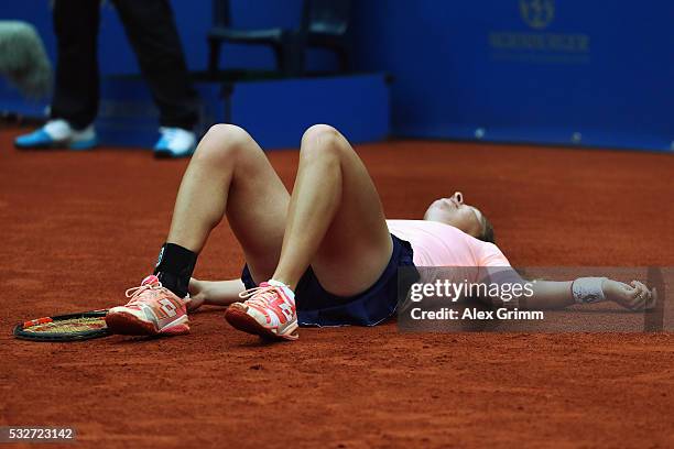 Anna-Lena Friedsam of Germany reacts during her match against Annika Beck of Germany during day six of the Nuernberger Versicherungscup 2016 on May...