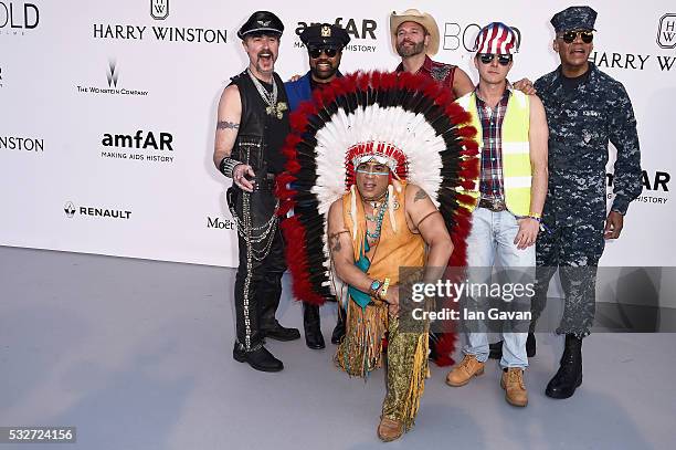 Eric Anzalone, Ray Simpson, Jim Newman, Felipe Rose, Bill Whitefield and Alex Briley of the band Village People arrive at amfAR's 23rd Cinema Against...