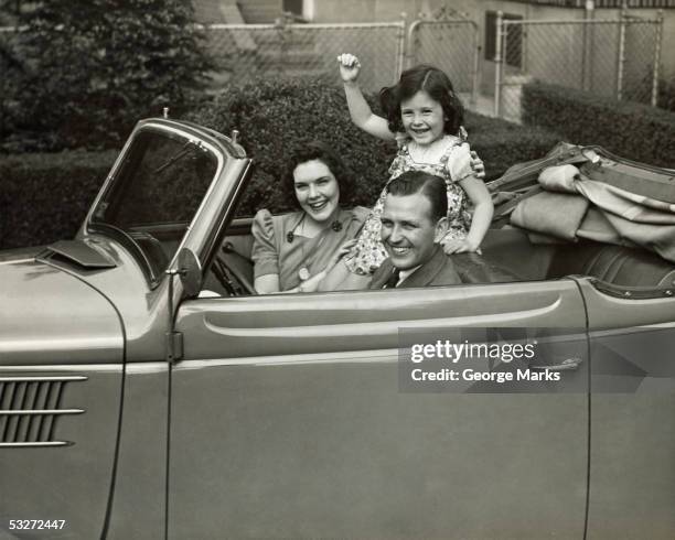 family in convertible - 1950's cars stock pictures, royalty-free photos & images