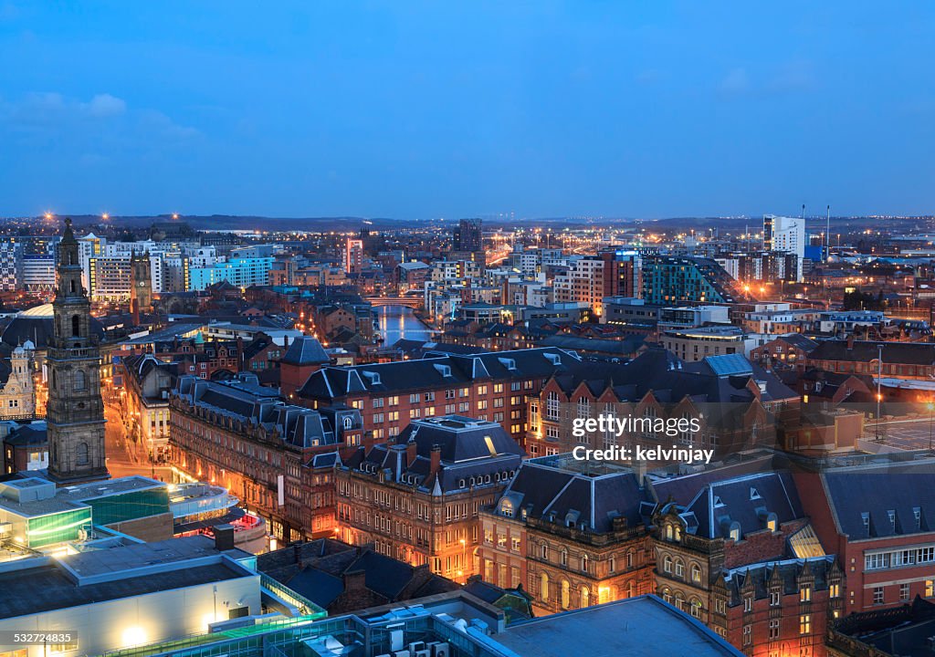 Leeds city centre skyline at night