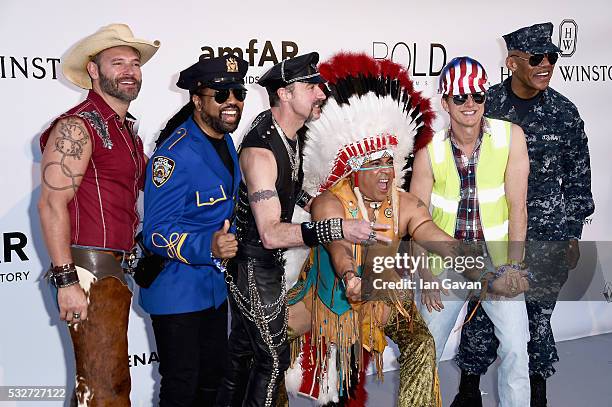 Eric Anzalone, Ray Simpson, Jim Newman, Felipe Rose, Bill Whitefield and Alex Briley of the band Village People arrive at amfAR's 23rd Cinema Against...