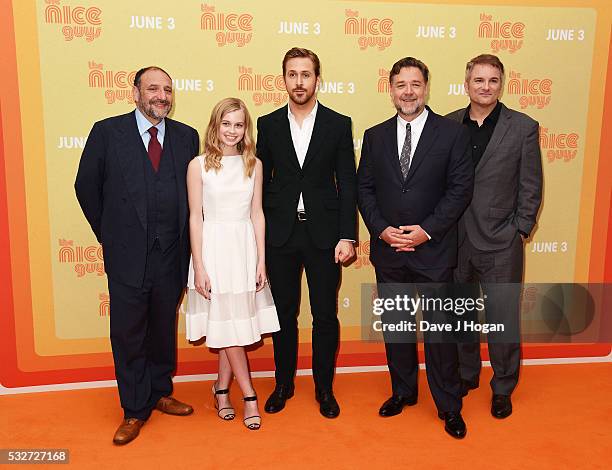Producer Joel Silver, Angourie Rice, Ryan Gosling, Russell Crowe and Director Shane Black attend the "The Nice Guys" UK Premiere at Odeon Leicester...