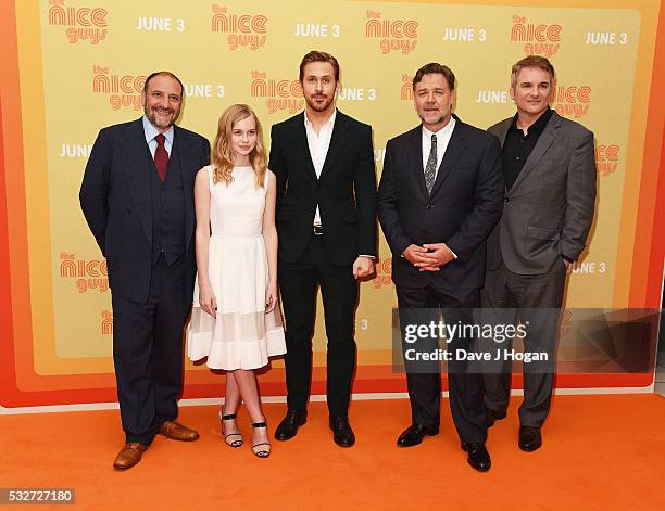 Producer Joel Silver, Angourie Rice, Ryan Gosling, Russell Crowe and Director Shane Black attend the "The Nice Guys" UK Premiere at Odeon Leicester...