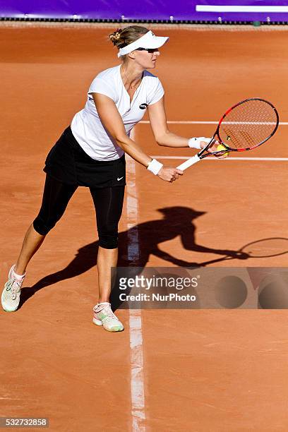Mirjana LUCIC-BARONI returns the ball to France's Pauline Parmentier during their quarter final match at Strasbourg tennis open tournament, in...