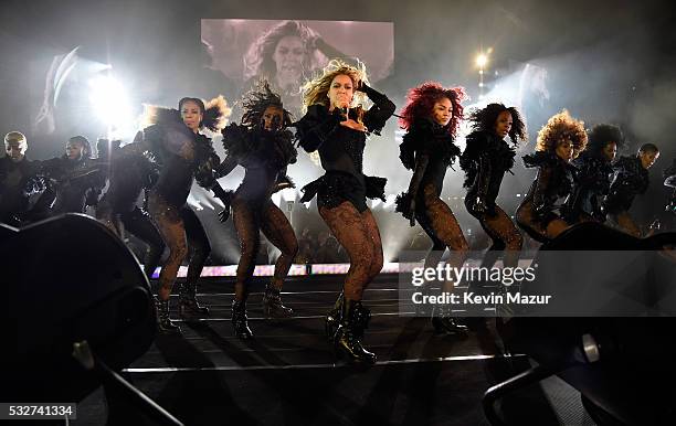 Entertainer Beyonce performs onstage during "The Formation World Tour" at the Rose Bowl on May 14, 2016 in Pasadena, California.