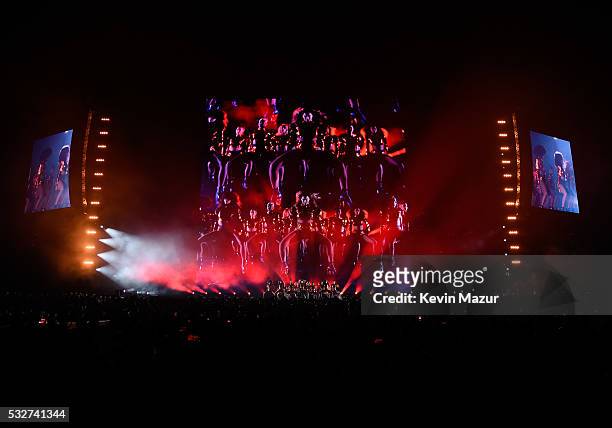 Entertainer Beyonce performs onstage during "The Formation World Tour" at the Rose Bowl on May 14, 2016 in Pasadena, California.
