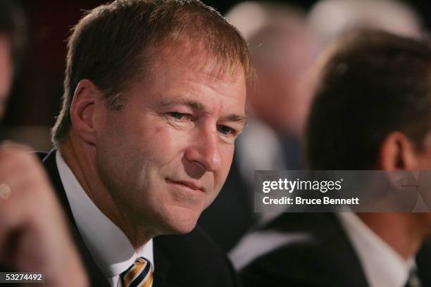 Executive Vice President and General Manager Kevin Lowe of the Edmonton Oilers looks on during the National Hockey League draft lottery at the...