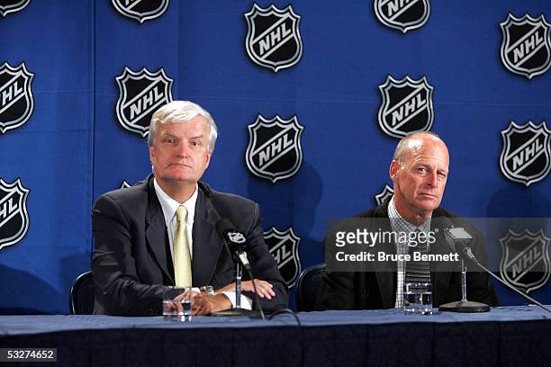Ken Sawyer and Craig Patrick of the Pittsburgh Penguins address the media after winning the first overall selection in the National Hockey League...