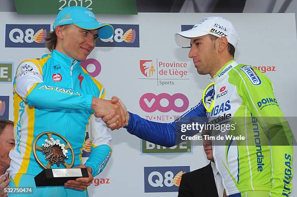 98th Liege - Bastogne - Liege 2012 Podium / Maxim IGLINSKIY / Vincenzo NIBALI / Celebration Joie Vreugde / Liege - Ans / Luik - Bastenaken - Luik...