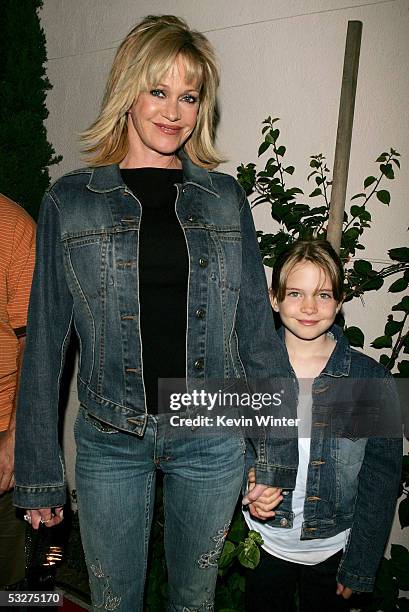 Actress Melanie Griffith and daughter Stella Banderas arrive at the WB Network stars party at the Cabana Club on July 22, 2005 in Hollywood,...