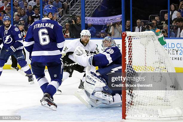 Phil Kessel of the Pittsburgh Penguins scores a goal against Andrei Vasilevskiy of the Tampa Bay Lightning during the third period in Game Three of...