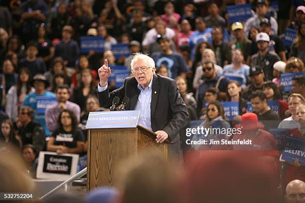 Bernie Sanders, Democratic presidential candidate, speaks at campaign rally at California Sate University, Dominguez Hills in Carson, California on...