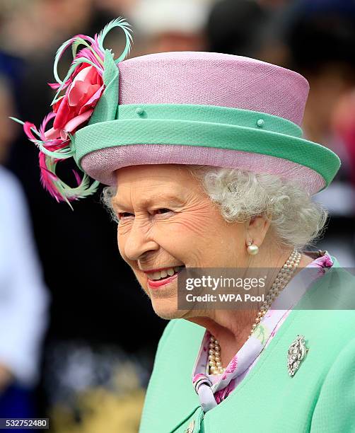 Queen Elizabeth II attends a garden party at Buckingham Palace on May 19, 2016 in London, England.