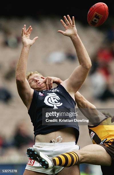 Lance Whitnall for the Blues in action during the round seventeen AFL match between the Hawthorn Hawks and Carlton Blues at the MCG on July 23, 2005...