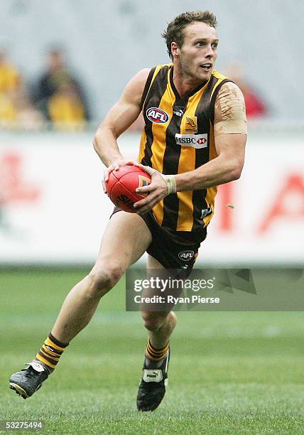 Brad Sewell for the Hawks in action during the round seventeen AFL match between the Hawthorn Hawks and the Carlton Blues at the M.C.G. On July 23,...