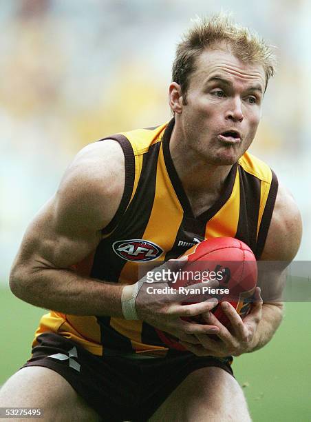 Richard Vandenberg for the Hawks in action during the round seventeen AFL match between the Hawthorn Hawks and the Carlton Blues at the M.C.G. On...