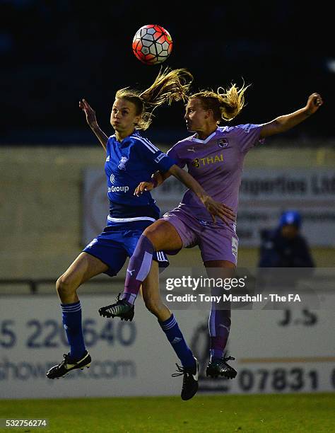 Ellie Brazil of Birmingham City Ladies is tackled by Molly Bartrip of Reading FC Women during the WSL 1 match between Birmingham City Ladies and...