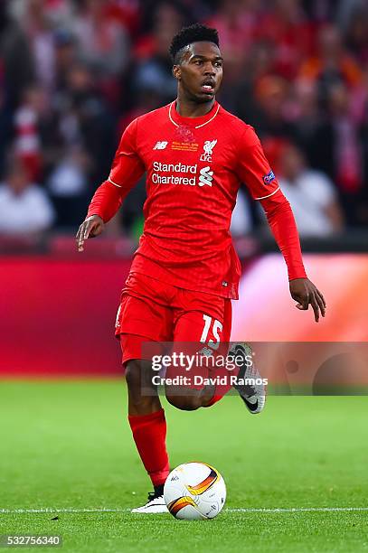 Daniel Sturridge of Liverpool runs with the ball during the UEFA Europa League Final match between Liverpool and Sevilla at St. Jakob-Park on May 18,...