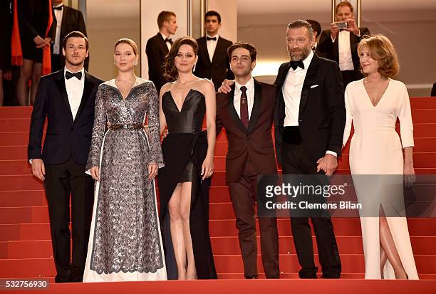 Gaspard Ulliel, Lea Seydoux, Marion Cotillard, Xavier Dolan, Nathalie Baye and Vincent Cassel attend the "It's Only The End Of The World " Premiere...