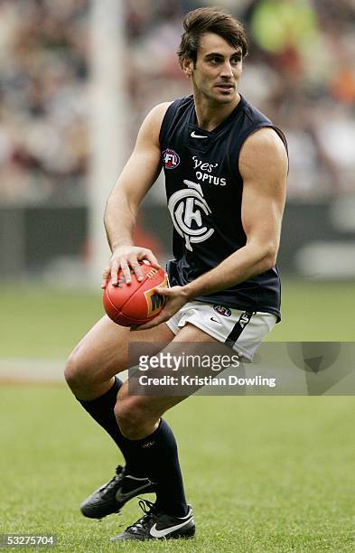 Scott Camporeale for the Blues in action during the round seventeen AFL match between the Hawthorn Hawks and Carlton Blues at the MCG on July 23,...
