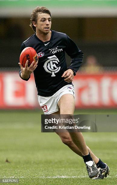 Matthew Lappin for the Blues in action during the round seventeen AFL match between the Hawthorn Hawks and Carlton Blues at the MCG on July 23, 2005...