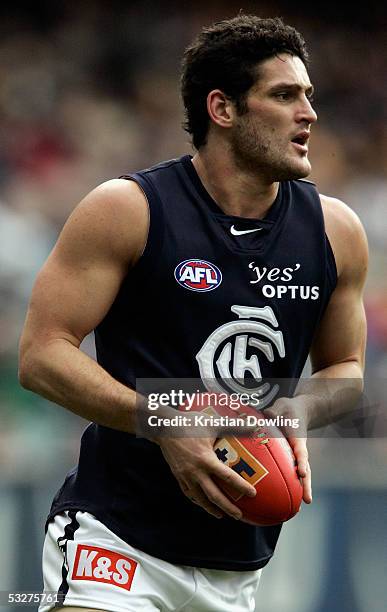 Brendan Fevola for the Blues in action during the round 17 AFL match between the Hawthorn Hawks and Carlton Blues at the MCG on July 23, 2005 in...