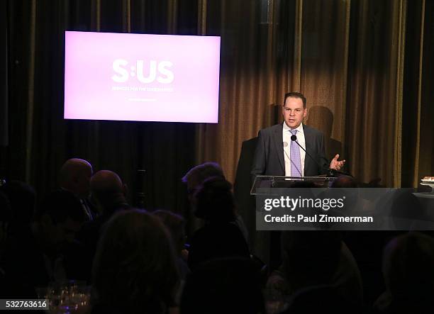 Mark Pastore speaks at the Celebrity Chef Andrew Zimmern Hosts "Dinner For A Better New York" Benefiting Services For The Underserved on May 18, 2016...