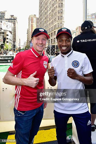 Soccer players Dax McCarty and Shannon Gomez attend as TAG Heuer presents the Major League Soccer Rivalry Week #DontCrackUnderPressure Free Kick...