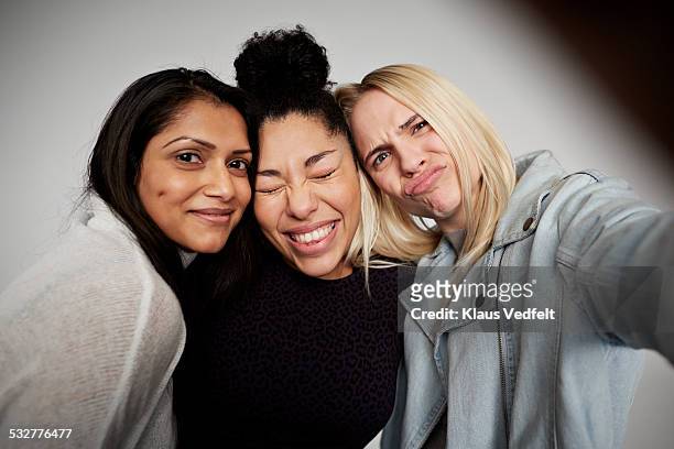 portrait of women - selfie three people stock pictures, royalty-free photos & images