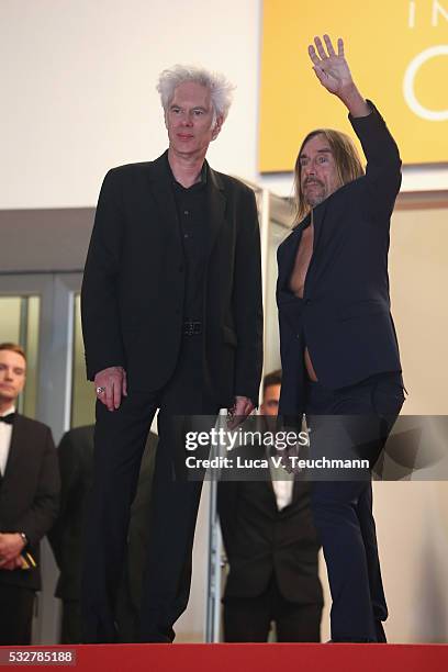 Jim Jarmusch and Iggy Pop attends the "Gimme Danger" Premiere during the 69th annual Cannes Film Festival at the Palais des Festivals on May 19, 2016...