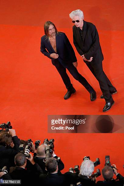 Jim Jarmusch and Iggy Pop attends the "Gimme Danger" Premiere during the 69th annual Cannes Film Festival at the Palais des Festivals on May 19, 2016...