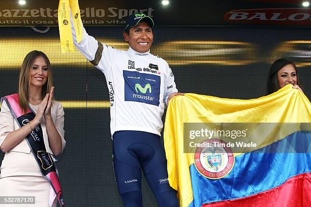 97th Tour of Italy 2014 / Stage 17 Podium / QUINTANA Nairo White Young Jersey / Celebration Joie Vreugde / Colombian Flag Drapeau Vlag / Sarnonico -...