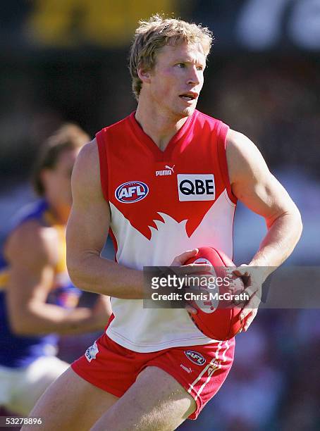 Craig Bolton of the Swans in action during the round seventeen AFL match between the Sydney Swans and the West Coast Eagles held at the Sydney...
