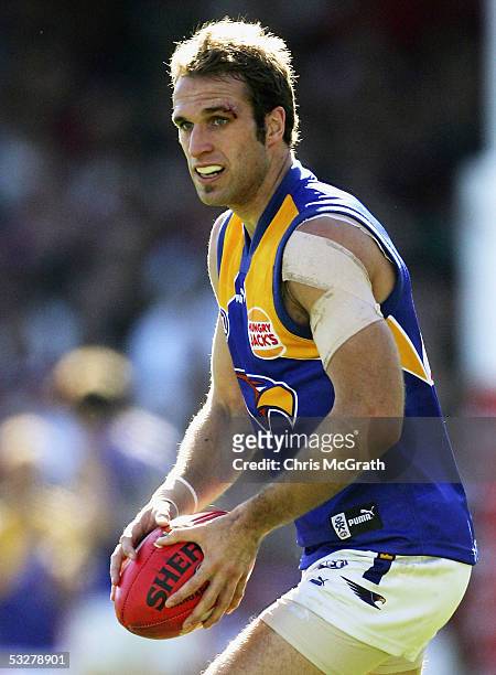 Chris Judd of the Eagles in action during the round seventeen AFL match between the Sydney Swans and the West Coast Eagles held at the Sydney Cricket...