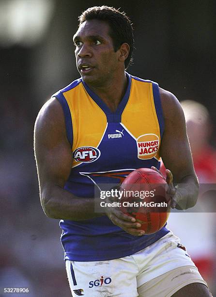 David Wirrpunda of the Eagles in action during the round seventeen AFL match between the Sydney Swans and the West Coast Eagles held at the Sydney...