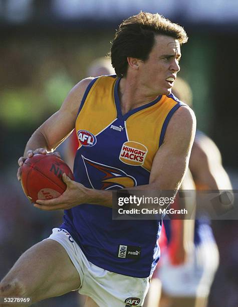 Rowan Jones of the Eagles in action during the round seventeen AFL match between the Sydney Swans and the West Coast Eagles held at the Sydney...