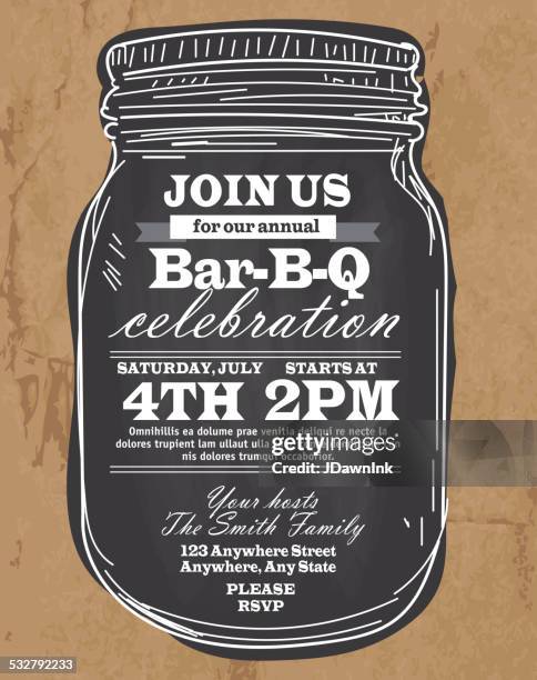 mason jar save the date invitation design template bbq celebration - rustic wedding decor stock illustrations