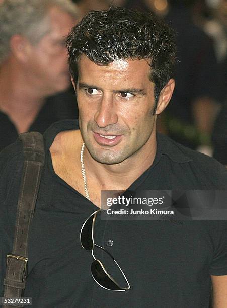 Luis Figo of Real Madrid arrives at New Tokyo International Airport on July 24, 2005 in Narita, Chiba Prefecture, Japan. Real Madrid will play...