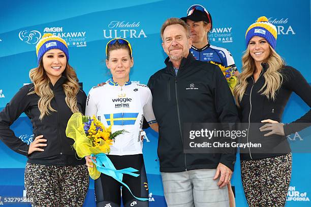 Emma Johansson of Sweden, riding for Wiggle High5 Pro Cycling poses for a photo on the podium following stage one of the Amgen Breakaway from Heart...