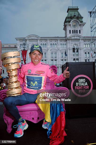 97th Tour of Italy 2014 / Stage 21 Podium / QUINTANA Nairo Pink Leader Jersey / Celebration Joie Vreugde / Trophy Troffee / Colombian Flag Drapeau...